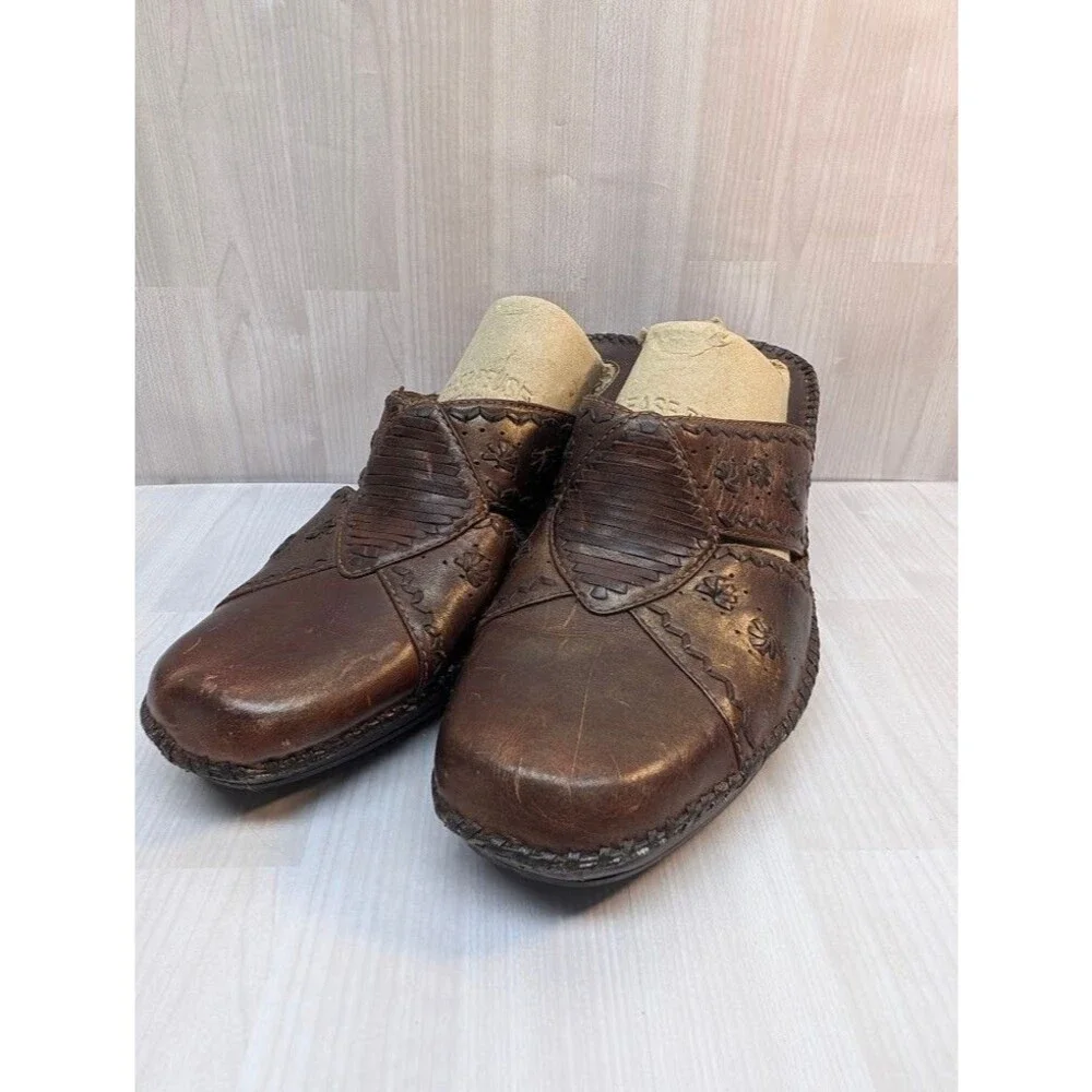 Clarks Artisan Clogs Mules Wedge Heel Womens Sz 10M 74530 Dark Brown Leather